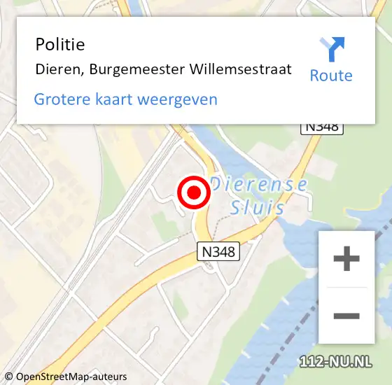 Locatie op kaart van de 112 melding: Politie Dieren, Burgemeester Willemsestraat op 6 september 2022 06:18