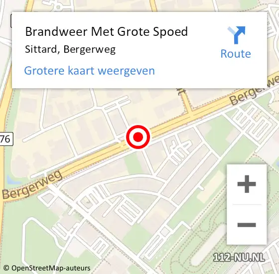 Locatie op kaart van de 112 melding: Brandweer Met Grote Spoed Naar Sittard, Bergerweg op 6 september 2022 08:23