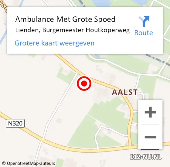Locatie op kaart van de 112 melding: Ambulance Met Grote Spoed Naar Lienden, Burgemeester Houtkoperweg op 6 september 2022 09:18