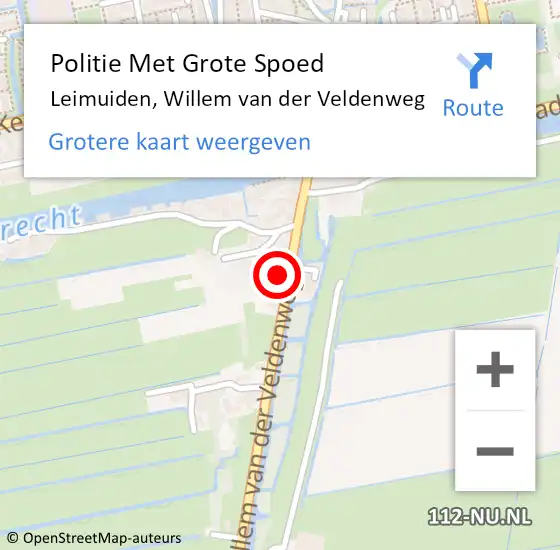 Locatie op kaart van de 112 melding: Politie Met Grote Spoed Naar Leimuiden, Willem van der Veldenweg op 6 september 2022 09:44
