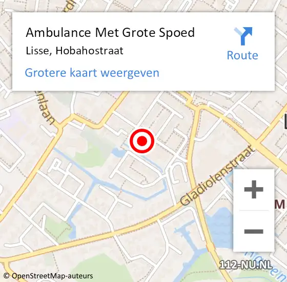 Locatie op kaart van de 112 melding: Ambulance Met Grote Spoed Naar Lisse, Hobahostraat op 6 september 2022 12:10