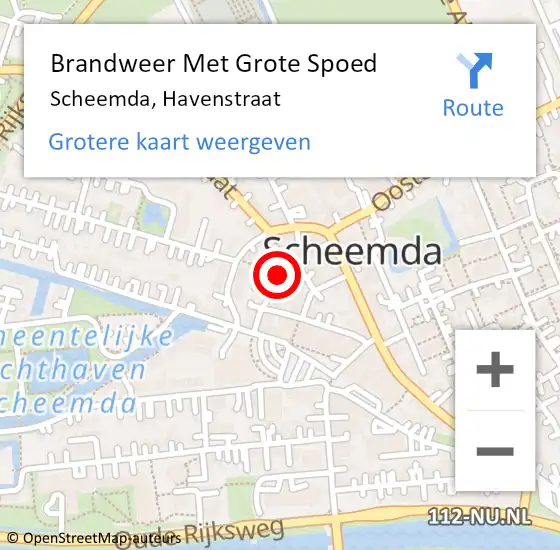 Locatie op kaart van de 112 melding: Brandweer Met Grote Spoed Naar Scheemda, Havenstraat op 6 september 2022 12:16