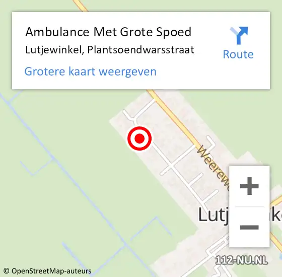 Locatie op kaart van de 112 melding: Ambulance Met Grote Spoed Naar Lutjewinkel, Plantsoendwarsstraat op 6 september 2022 12:22