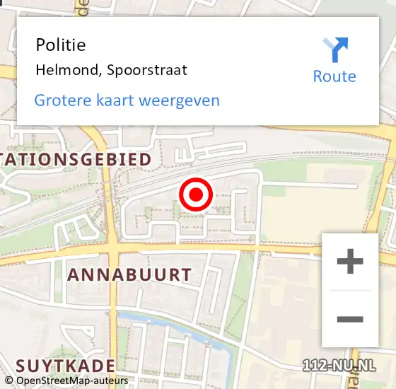 Locatie op kaart van de 112 melding: Politie Helmond, Spoorstraat op 6 september 2022 13:52