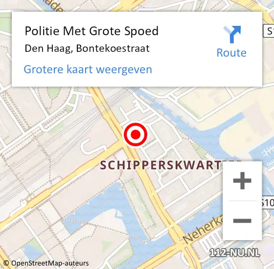 Locatie op kaart van de 112 melding: Politie Met Grote Spoed Naar Den Haag, Bontekoestraat op 6 september 2022 14:53