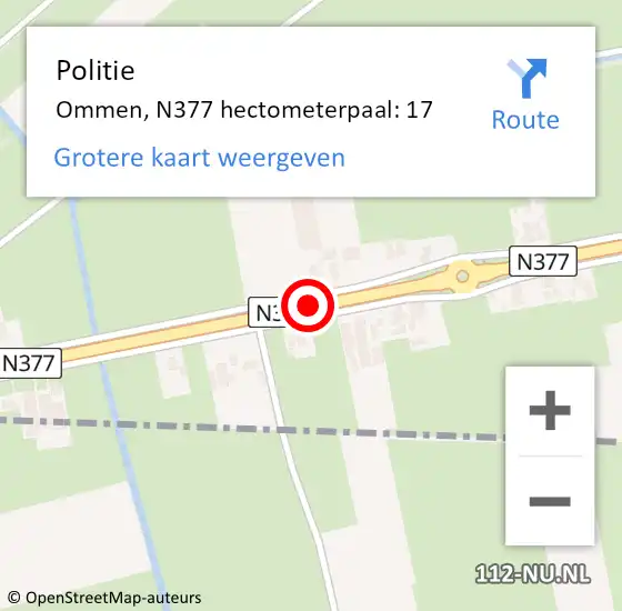 Locatie op kaart van de 112 melding: Politie Hardenberg, N377 hectometerpaal: 17 op 6 september 2022 15:42