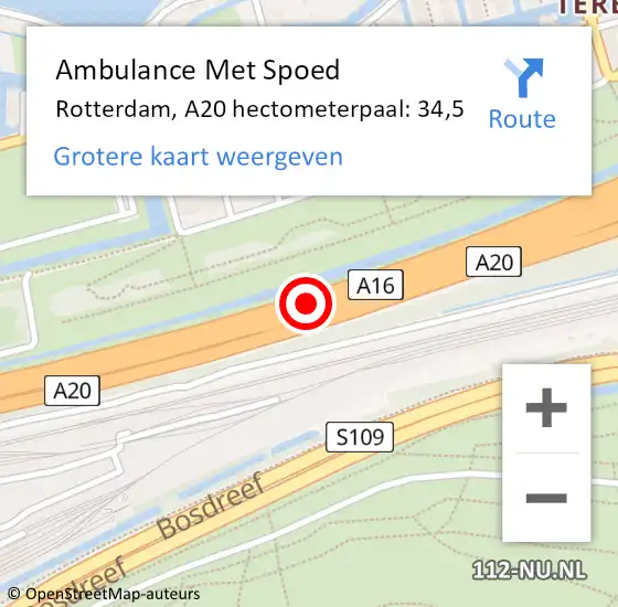 Locatie op kaart van de 112 melding: Ambulance Met Spoed Naar Rotterdam, A20 hectometerpaal: 34,5 op 6 september 2022 15:53