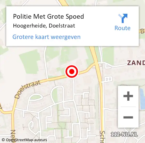 Locatie op kaart van de 112 melding: Politie Met Grote Spoed Naar Hoogerheide, Doelstraat op 6 september 2022 16:47