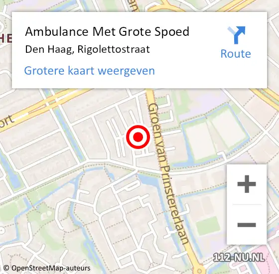 Locatie op kaart van de 112 melding: Ambulance Met Grote Spoed Naar Den Haag, Rigolettostraat op 6 september 2022 17:09