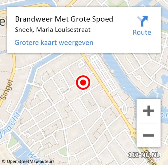 Locatie op kaart van de 112 melding: Brandweer Met Grote Spoed Naar Sneek, Maria Louisestraat op 6 september 2022 18:37