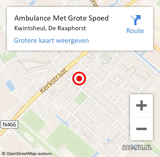 Locatie op kaart van de 112 melding: Ambulance Met Grote Spoed Naar Kwintsheul, De Raaphorst op 6 september 2022 18:46