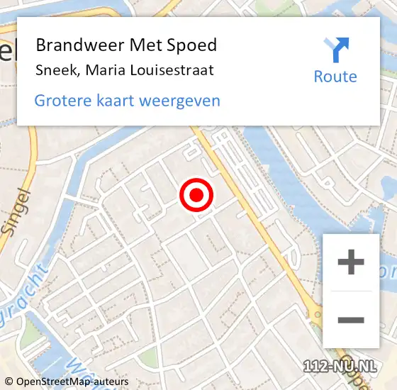 Locatie op kaart van de 112 melding: Brandweer Met Spoed Naar Sneek, Maria Louisestraat op 6 september 2022 22:18
