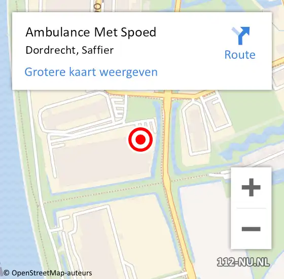Locatie op kaart van de 112 melding: Ambulance Met Spoed Naar Dordrecht, Saffier op 7 september 2022 05:39