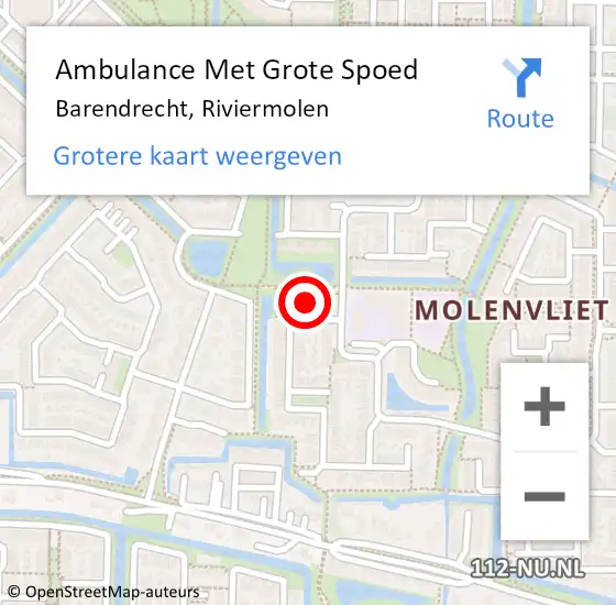 Locatie op kaart van de 112 melding: Ambulance Met Grote Spoed Naar Barendrecht, Riviermolen op 7 september 2022 06:47