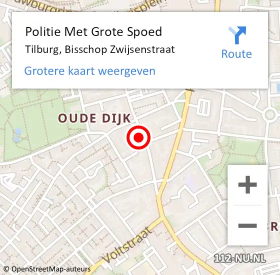Locatie op kaart van de 112 melding: Politie Met Grote Spoed Naar Tilburg, Bisschop Zwijsenstraat op 7 september 2022 07:47