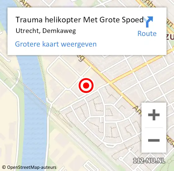 Locatie op kaart van de 112 melding: Trauma helikopter Met Grote Spoed Naar Utrecht, Demkaweg op 7 september 2022 08:35