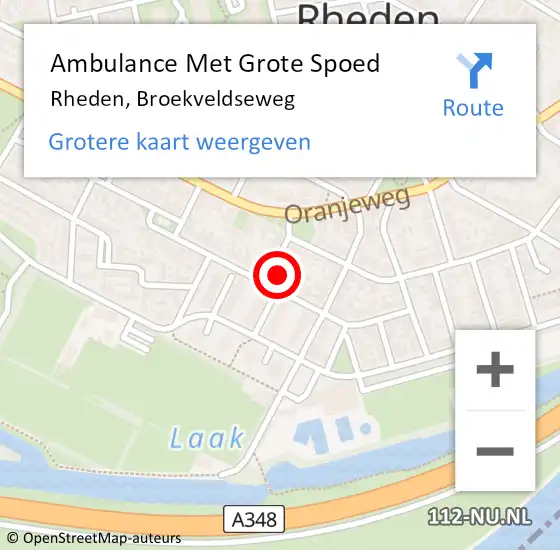 Locatie op kaart van de 112 melding: Ambulance Met Grote Spoed Naar Rheden, Broekveldseweg op 7 september 2022 09:57
