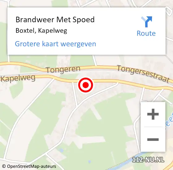 Locatie op kaart van de 112 melding: Brandweer Met Spoed Naar Boxtel, Kapelweg op 7 september 2022 10:49