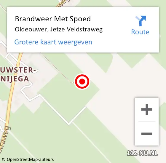 Locatie op kaart van de 112 melding: Brandweer Met Spoed Naar Oldeouwer, Jetze Veldstraweg op 7 september 2022 13:37