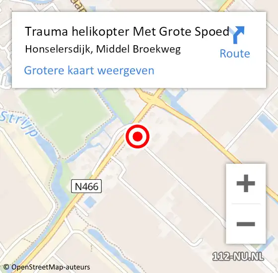 Locatie op kaart van de 112 melding: Trauma helikopter Met Grote Spoed Naar Honselersdijk, Middel Broekweg op 7 september 2022 13:38