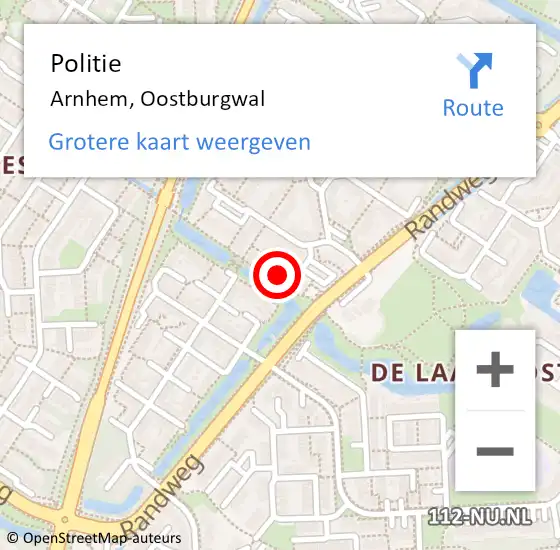 Locatie op kaart van de 112 melding: Politie Arnhem, Oostburgwal op 7 september 2022 16:45