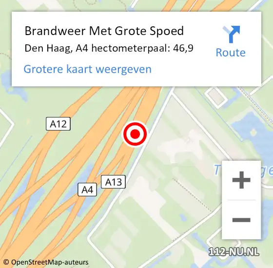 Locatie op kaart van de 112 melding: Brandweer Met Grote Spoed Naar Den Haag, A4 hectometerpaal: 46,9 op 7 september 2022 17:03