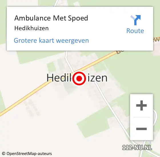 Locatie op kaart van de 112 melding: Ambulance Met Spoed Naar Hedikhuizen op 7 september 2022 17:42