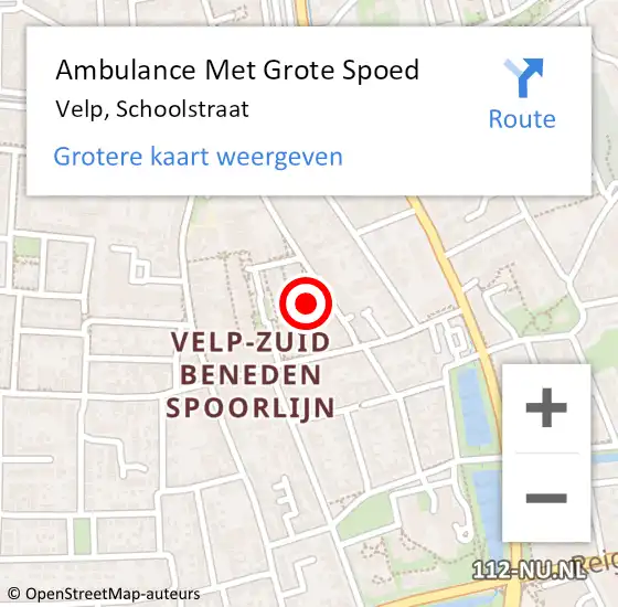 Locatie op kaart van de 112 melding: Ambulance Met Grote Spoed Naar Velp, Schoolstraat op 7 september 2022 18:40