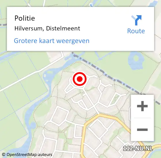 Locatie op kaart van de 112 melding: Politie Hilversum, Distelmeent op 7 september 2022 18:55