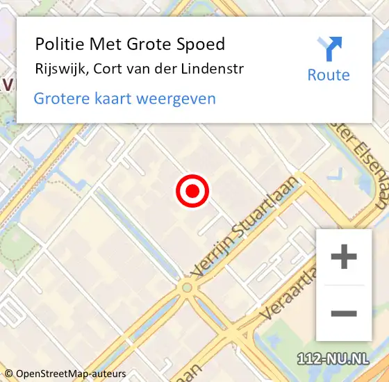 Locatie op kaart van de 112 melding: Politie Met Grote Spoed Naar Rijswijk, Cort van der Lindenstr op 7 september 2022 19:11