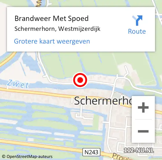 Locatie op kaart van de 112 melding: Brandweer Met Spoed Naar Schermerhorn, Westmijzerdijk op 7 september 2022 19:44