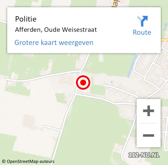 Locatie op kaart van de 112 melding: Politie Afferden, Oude Weisestraat op 7 september 2022 19:44