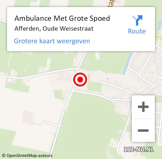 Locatie op kaart van de 112 melding: Ambulance Met Grote Spoed Naar Afferden, Oude Weisestraat op 7 september 2022 19:45