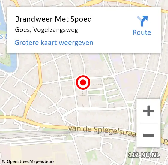 Locatie op kaart van de 112 melding: Brandweer Met Spoed Naar Goes, Vogelzangsweg op 7 september 2022 22:29