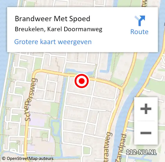 Locatie op kaart van de 112 melding: Brandweer Met Spoed Naar Breukelen, Karel Doormanweg op 8 september 2022 00:06