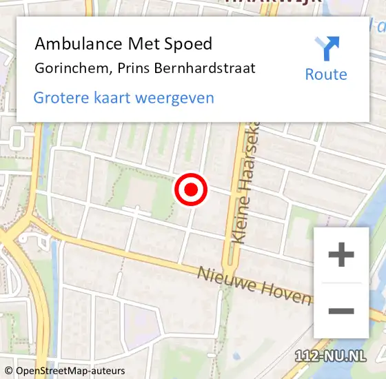 Locatie op kaart van de 112 melding: Ambulance Met Spoed Naar Gorinchem, Prins Bernhardstraat op 8 september 2022 08:27