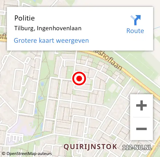 Locatie op kaart van de 112 melding: Politie Tilburg, Ingenhovenlaan op 8 september 2022 08:59