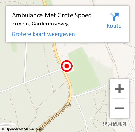 Locatie op kaart van de 112 melding: Ambulance Met Grote Spoed Naar Ermelo, Garderenseweg op 8 september 2022 10:10