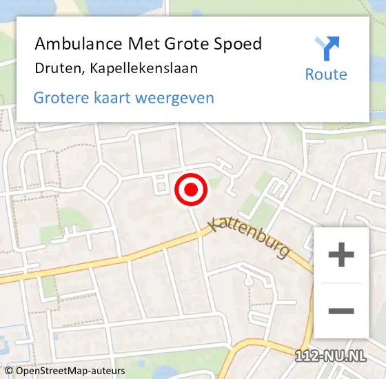 Locatie op kaart van de 112 melding: Ambulance Met Grote Spoed Naar Druten, Kapellekenslaan op 8 september 2022 13:54