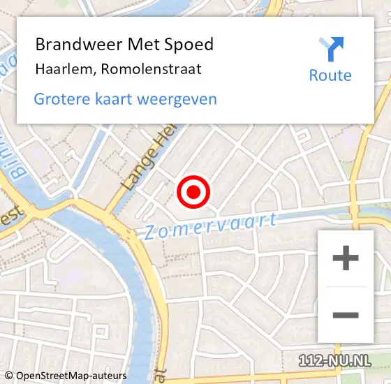 Locatie op kaart van de 112 melding: Brandweer Met Spoed Naar Haarlem, Romolenstraat op 8 september 2022 13:56