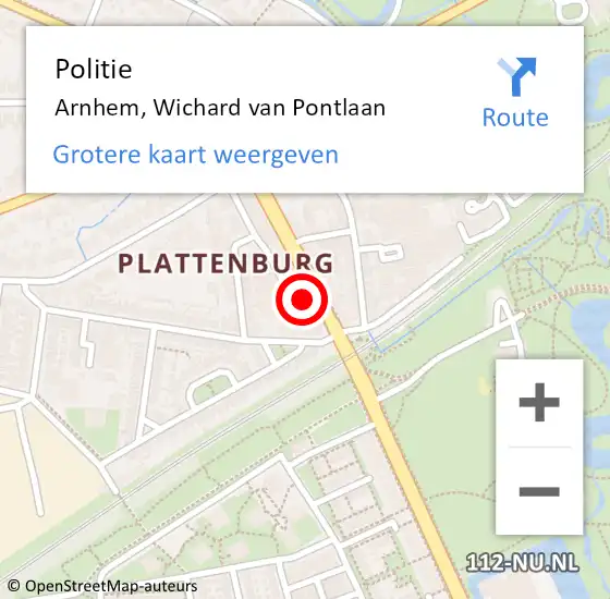 Locatie op kaart van de 112 melding: Politie Arnhem, Wichard van Pontlaan op 8 september 2022 14:06