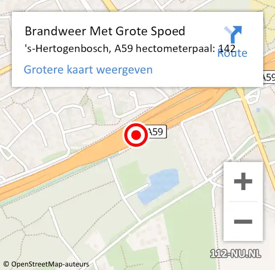 Locatie op kaart van de 112 melding: Brandweer Met Grote Spoed Naar 's-Hertogenbosch, A59 hectometerpaal: 142 op 8 september 2022 15:47