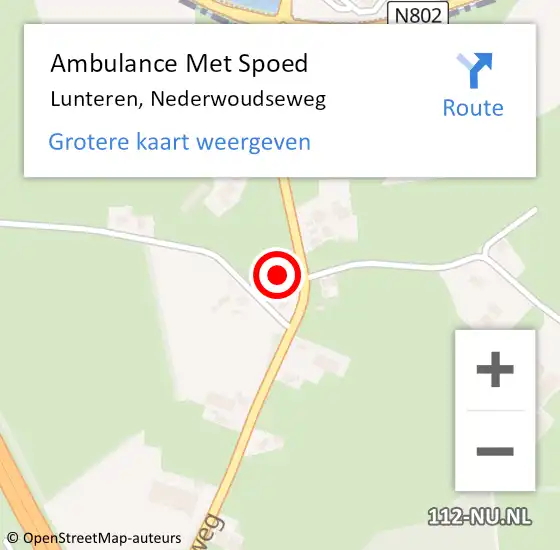 Locatie op kaart van de 112 melding: Ambulance Met Spoed Naar Lunteren, Nederwoudseweg op 8 september 2022 16:05