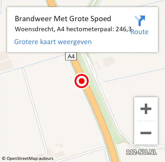 Locatie op kaart van de 112 melding: Brandweer Met Grote Spoed Naar Woensdrecht, A4 hectometerpaal: 246,3 op 8 september 2022 16:24