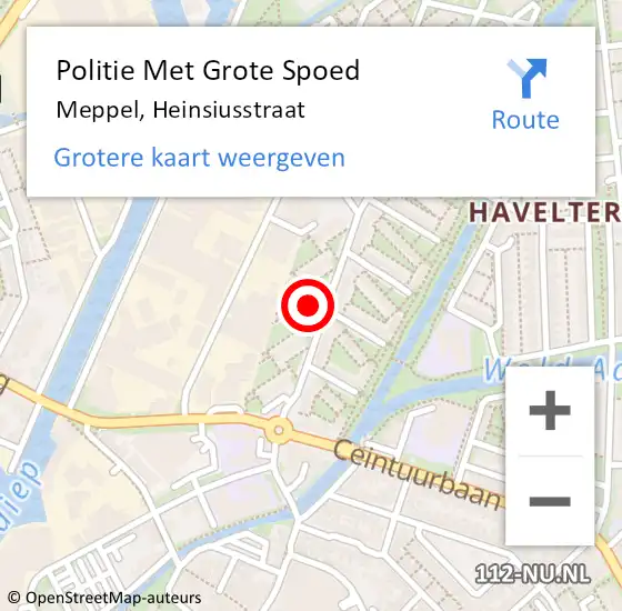 Locatie op kaart van de 112 melding: Politie Met Grote Spoed Naar Meppel, Heinsiusstraat op 8 september 2022 16:44