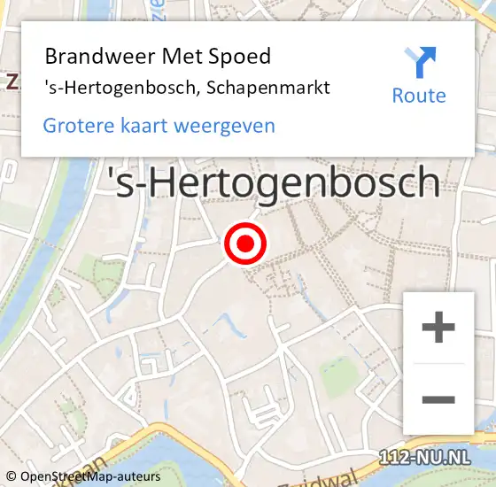 Locatie op kaart van de 112 melding: Brandweer Met Spoed Naar 's-Hertogenbosch, Schapenmarkt op 8 september 2022 16:55