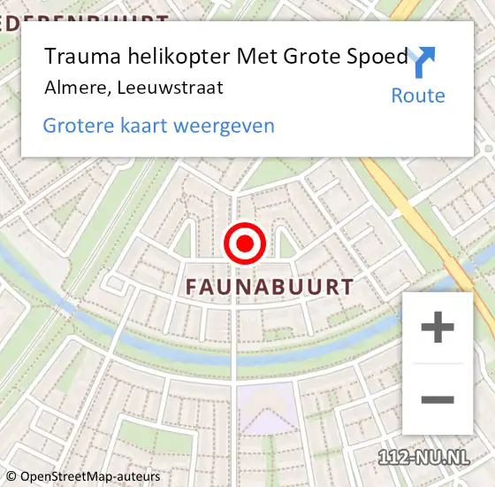 Locatie op kaart van de 112 melding: Trauma helikopter Met Grote Spoed Naar Almere, Leeuwstraat op 8 september 2022 17:05