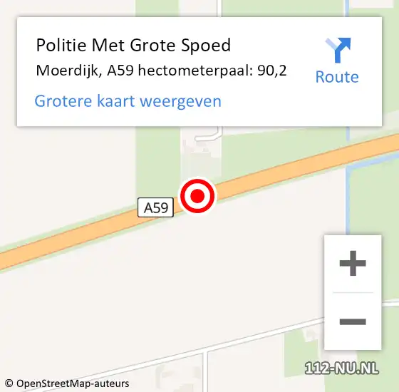 Locatie op kaart van de 112 melding: Politie Met Grote Spoed Naar Moerdijk, A59 hectometerpaal: 90,2 op 8 september 2022 17:24