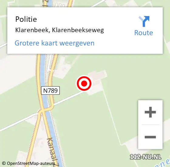 Locatie op kaart van de 112 melding: Politie Klarenbeek, Klarenbeekseweg op 8 september 2022 17:52