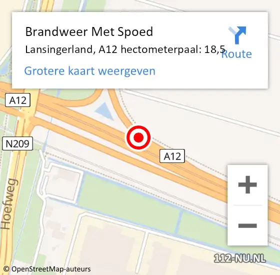 Locatie op kaart van de 112 melding: Brandweer Met Spoed Naar Lansingerland, A12 hectometerpaal: 18,5 op 8 september 2022 18:06
